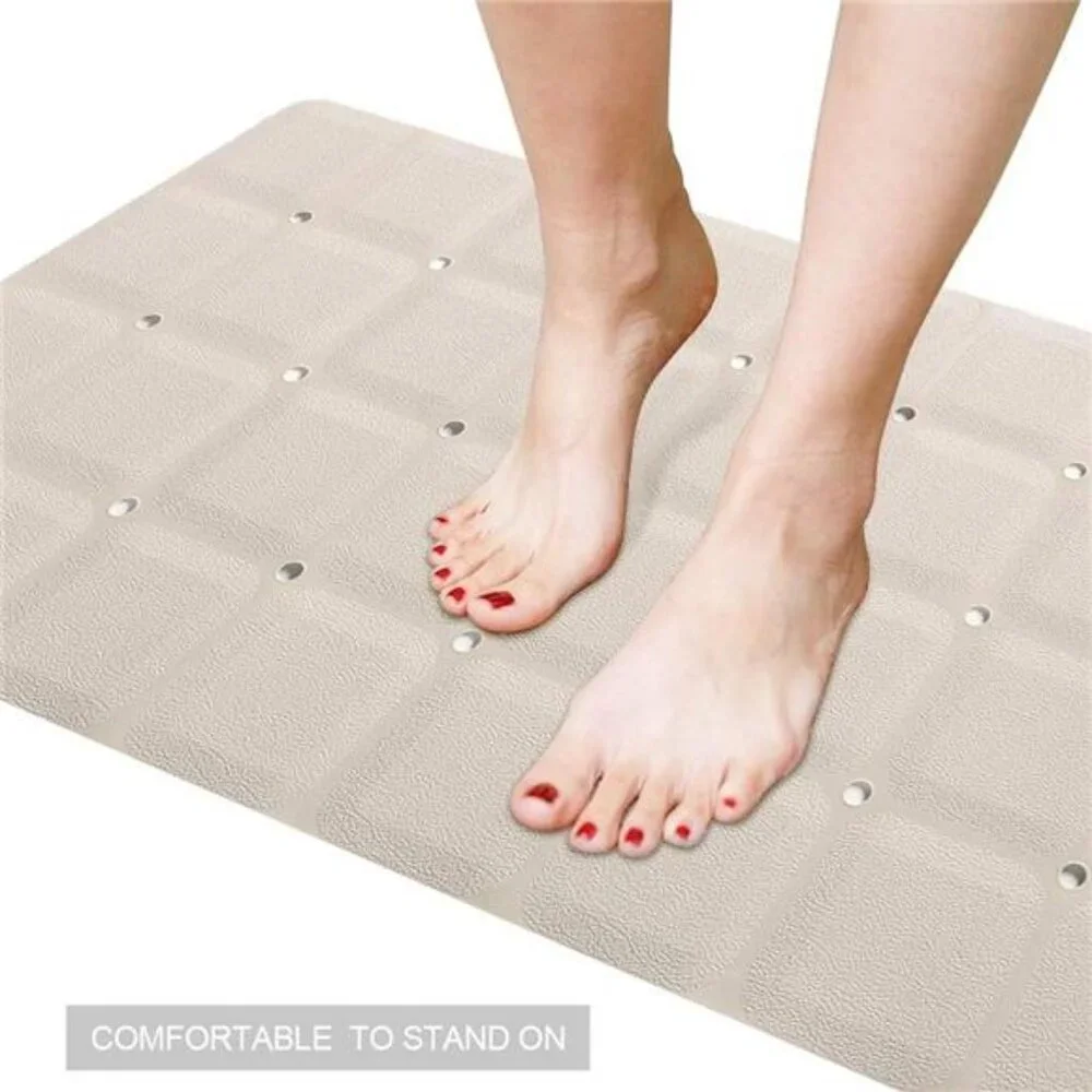 Foldable Silicone Bath Mat Non Slip Tub Mat Textured Reglazed Bathtub Beige 28x1